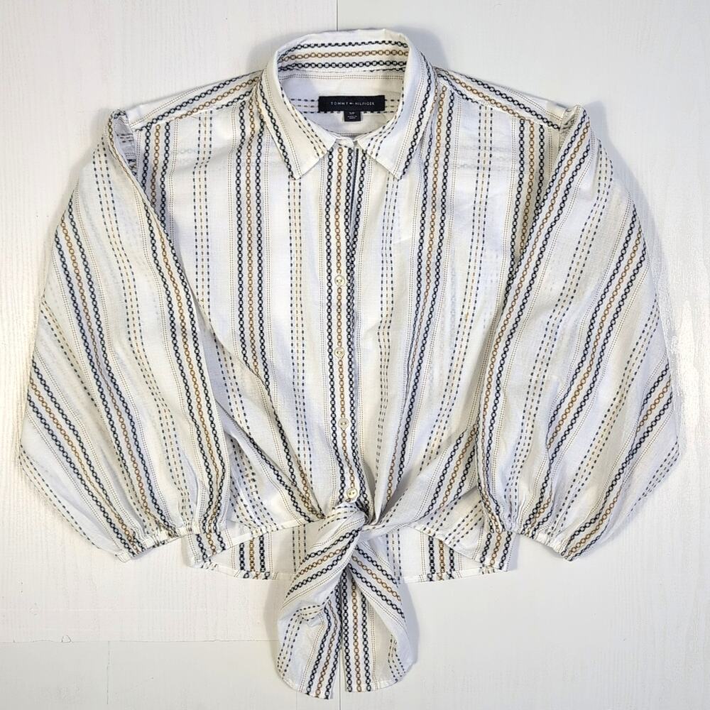 Tommy Hilfiger Womens Button Down Shirt S Blue Stripe Classic Casual Preppy